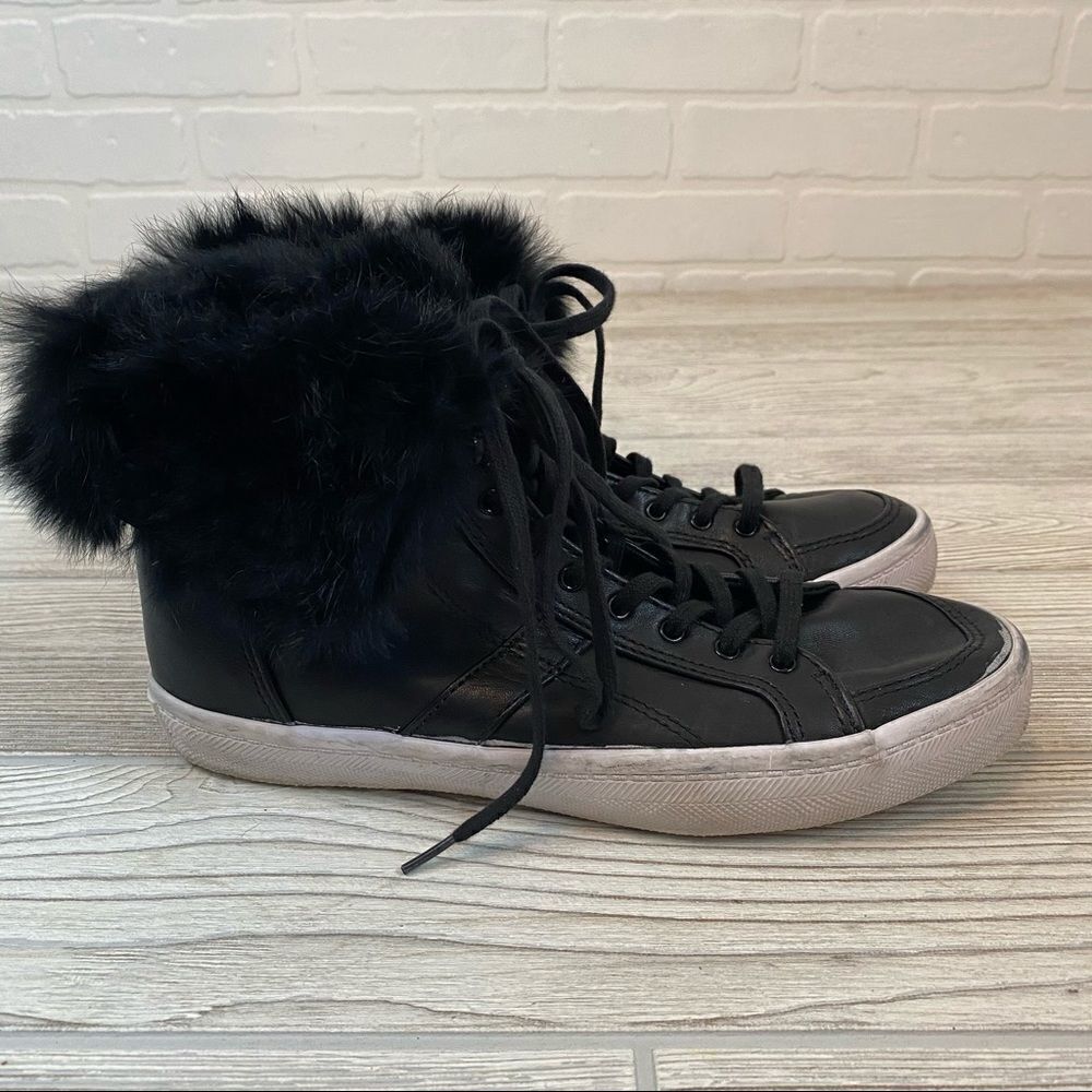 Rebecca Minkoff Sasha Leather Fur Trim Sneakers - Picture 8 of 15